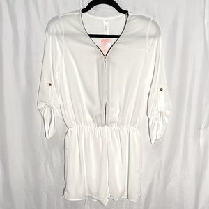 Love Culture White 3/4 Sleeve Zip Romper